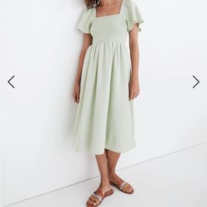Madewell Linen-Blend Lucie Smocked Midi Dress